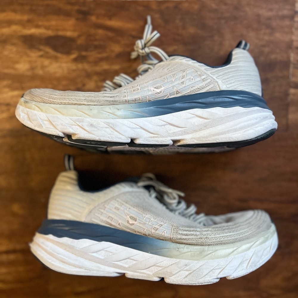 Hoka One One Cream and Gray Athletic Shoes